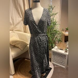 SHEIN Black and Silver Sequin Wrap Midi Dress